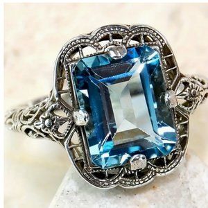 💸$10 Fashion Princess Cut Light Blue Zircon Faux Silver Rings Size 8 NWOT